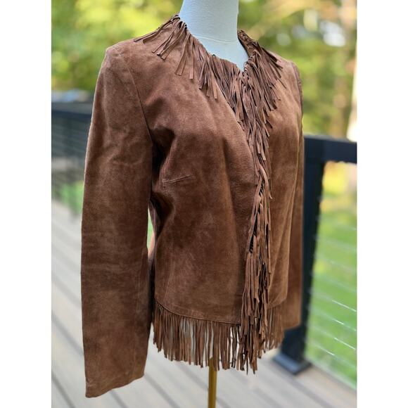 VTG Brown Suede Leather Fringe Western Boho Jacket Coat Siena Studio M Excellent - Picture 4 of 13